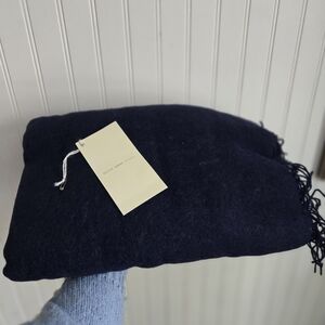 Nwt Alicia Adams Alpaca Navy Blue Throw Blanket With Fringe